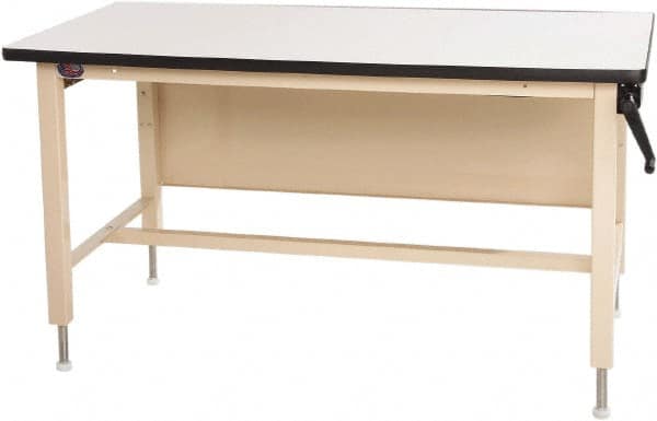 Proline - 72 Wide x 30" Deep x 42" High, Plastic Laminate Workbench - Adjustable Height Legs, Beige - Exact Tooling