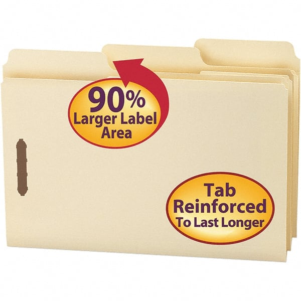 SMEAD - 14-5-8 x 9-15/16", Legal, Manila, File Folders with Top Tab - 11 Point Stock, Assorted Tab Cut Location - Exact Tooling