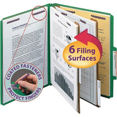 SMEAD - 11-5/8 x 9-1/2", Letter Size, Green, Classification Folders with Top Tab Fastener - 23 Point Stock, Right of Center Tab Cut Location - Exact Tooling