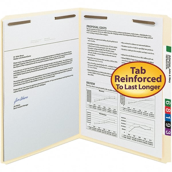 SMEAD - 11-5/8 x 9-1/2", Letter Size, Manila, File Folders with Top Tab - 11 Point Stock, Straight Tab Cut Location - Exact Tooling