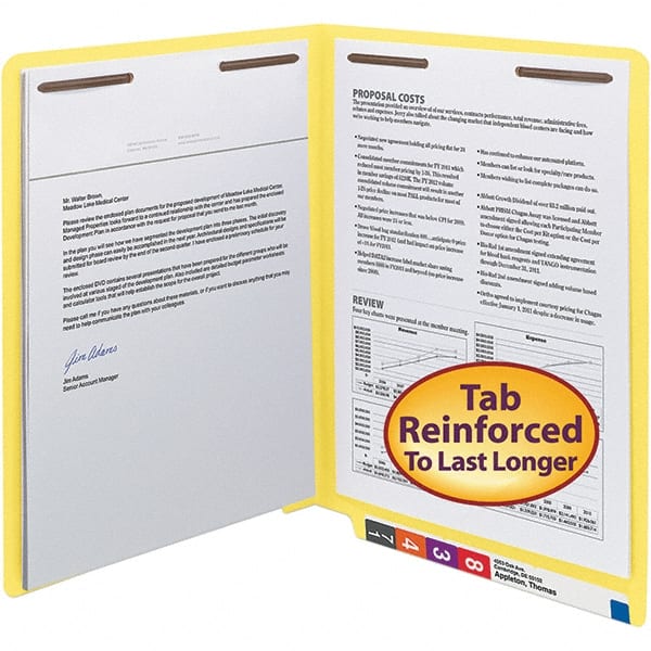 SMEAD - 12-1/4 x 9-1/2", Letter Size, Yellow, File Folders with End Tab - 11 Point Stock, Straight Tab Cut Location - Exact Tooling