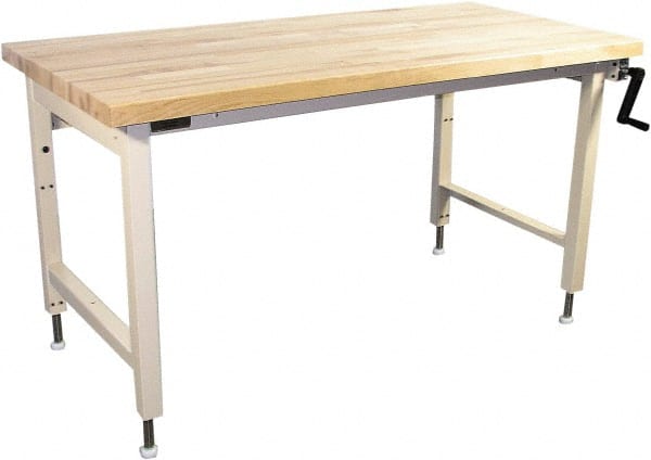 Proline - 72 Wide x 30" Deep x 42" High, Butcher Block Maple Workbench - Adjustable Height Legs, Beige - Exact Tooling