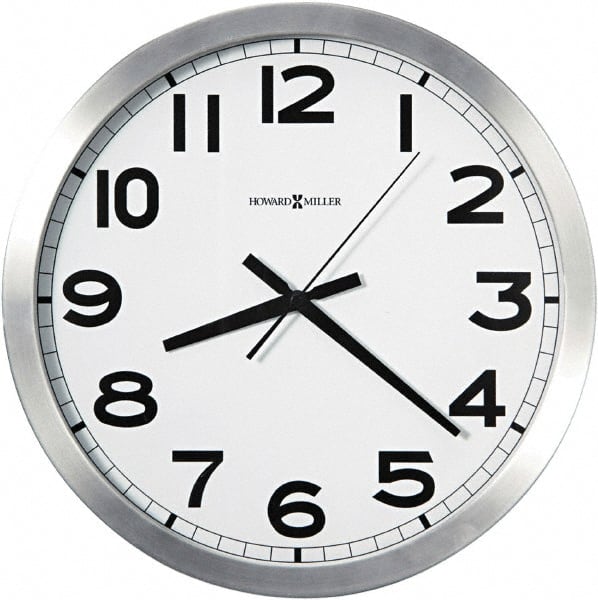 Howard Miller - 14 Inch Diameter, White Face, Dial Wall Clock - Analog Display, Silver Case, Runs on AA Battery - Exact Tooling