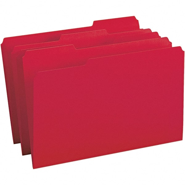 SMEAD - 14-5/8 x 9-1/2", Legal, Red, File Folders with Top Tab - 11 Point Stock, Assorted Tab Cut Location - Exact Tooling