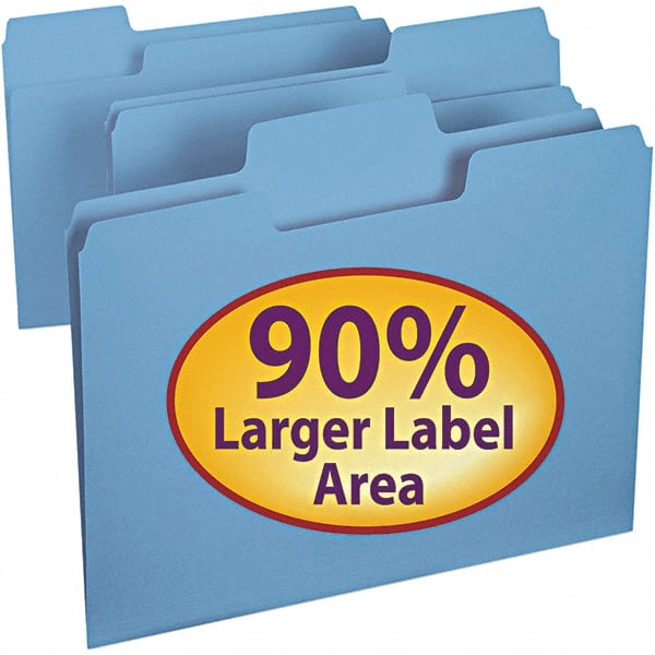 SMEAD - 11-5/8 x 9-1/2", Letter Size, Blue, File Folders with Top Tab - 11 Point Stock, Assorted Tab Cut Location - Exact Tooling