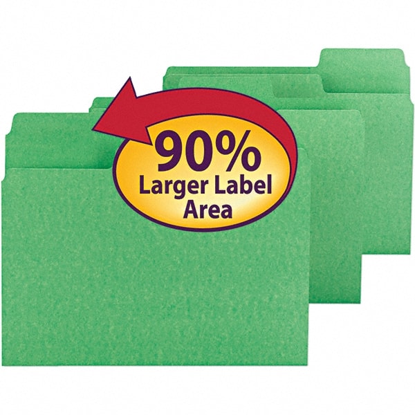 SMEAD - 11-5/8 x 9-1/2", Letter Size, Green, File Folders with Top Tab - 11 Point Stock, Assorted Tab Cut Location - Exact Tooling