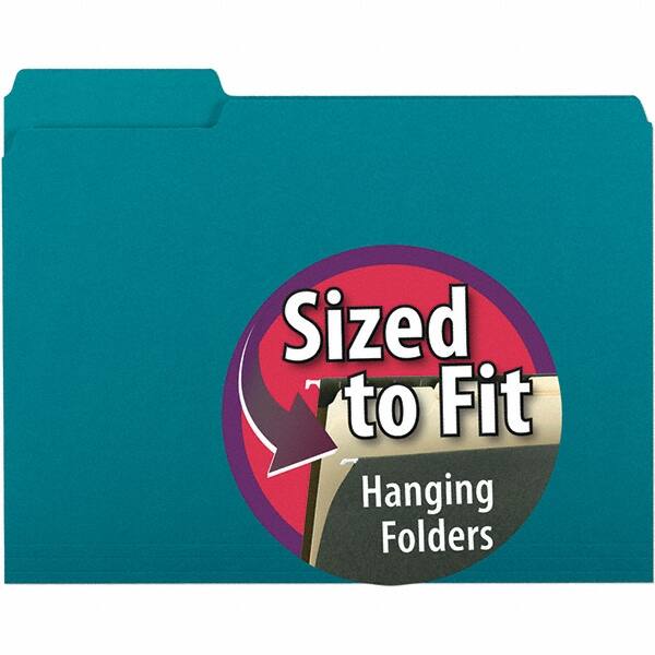SMEAD - 11-5/8 x 9-3/16", Letter Size, Teal, File Folders with Top Tab - 11 Point Stock, Assorted Tab Cut Location - Exact Tooling