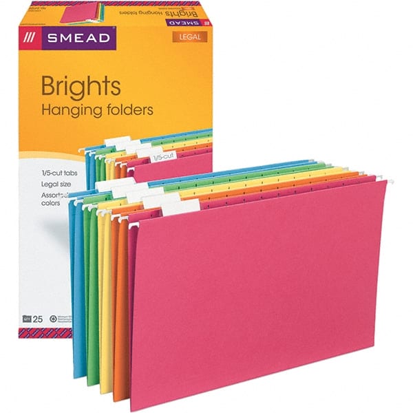 SMEAD - 14-5/8 x 9-1/2", Legal, Assorted Colors, Hanging File Folder - 11 Point Stock, 1/5 Tab Cut Location - Exact Tooling
