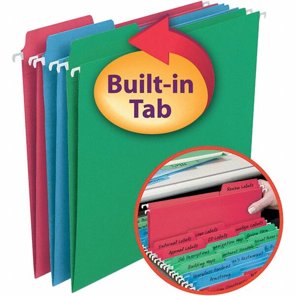 SMEAD - 12-1/4 x 9-1/2", Letter Size, Assorted Colors, Hanging File Folder - 11 Point Stock, 1/3 Tab Cut Location - Exact Tooling