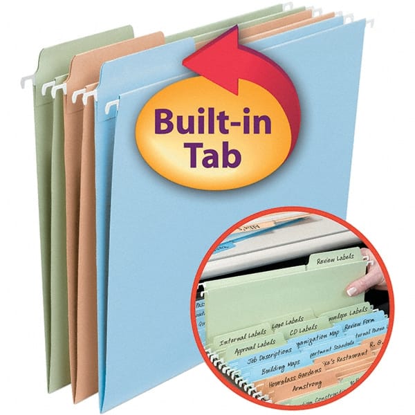 SMEAD - 12-1/4 x 9-1/2", Letter Size, Assorted Colors, Hanging File Folder - 11 Point Stock, 1/3 Tab Cut Location - Exact Tooling