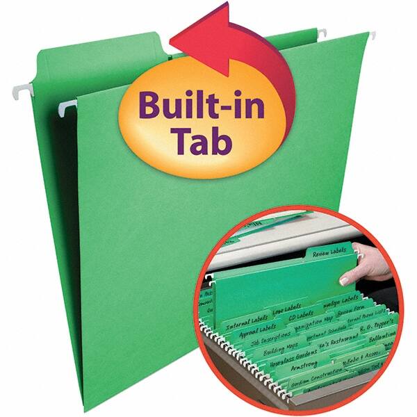 SMEAD - 12-1/4 x 9-1/2", Letter Size, Green, Hanging File Folder - 11 Point Stock, 1/3 Tab Cut Location - Exact Tooling