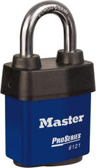 Master Lock - 1-1/8" Shackle Clearance, Keyed Different Padlock - 5/16" Shackle Diam, Laminated Steel - Exact Tooling