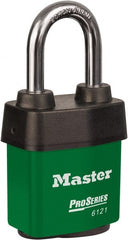 Master Lock - 1-1/2" Shackle Clearance, Keyed Different Padlock - 5/16" Shackle Diam, Laminated Steel - Exact Tooling