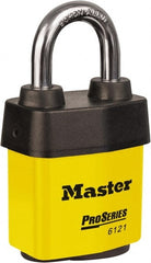 Master Lock - 1-1/8" Shackle Clearance, Keyed Different Padlock - 5/16" Shackle Diam, Laminated Steel - Exact Tooling