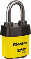 Master Lock - 1-1/2" Shackle Clearance, Keyed Different Padlock - 5/16" Shackle Diam, Laminated Steel - Exact Tooling