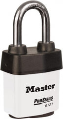 Master Lock - 1-1/2" Shackle Clearance, Keyed Different Padlock - 5/16" Shackle Diam, Laminated Steel - Exact Tooling