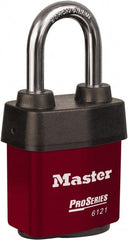 Master Lock - 1-1/2" Shackle Clearance, Keyed Different Padlock - 5/16" Shackle Diam, Laminated Steel - Exact Tooling
