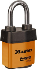 Master Lock - 1-1/2" Shackle Clearance, Keyed Different Padlock - 5/16" Shackle Diam, Laminated Steel - Exact Tooling