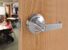 Ability One - Grade 1 Security Lever Lockset - 2-3/4" Back Set, Zinc, Satin Chrome Finish - Exact Tooling