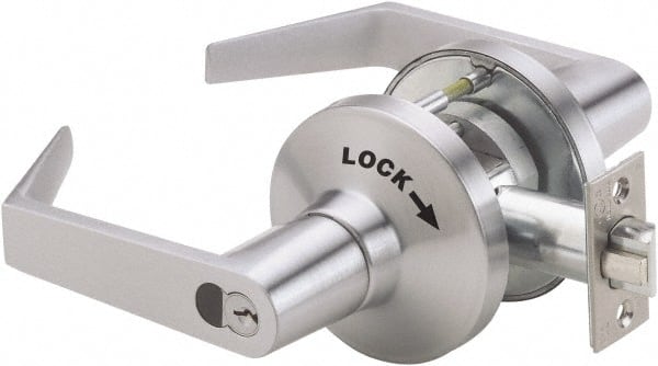 Ability One - Grade 1 Vestibule/Classroom/Security Lever Lockset - 2-3/4" Back Set, Zinc, Satin Chrome Finish - Exact Tooling