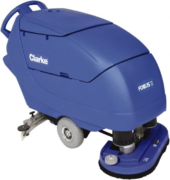 Clarke - 26" Cleaning Width, Battery Powered Floor Scrubber - 0.75 hp, 200 RPM, 23 Gal Tank Capacity - Exact Tooling