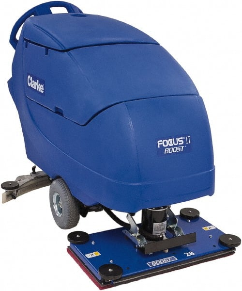 Clarke - 28" Cleaning Width, Battery Powered Floor Scrubber - 0.75 hp, 2,250 RPM, 23 Gal Tank Capacity - Exact Tooling