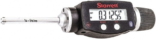 Starrett - 1/4" to 5/16", IP67, Carbide Face Electronic Inside Micrometer - 0.00005" Resolution, 0.00015" Accuracy, 2-1/4" Gage Depth - Exact Tooling