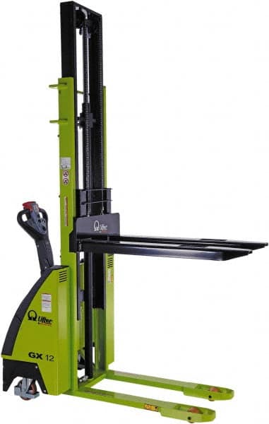 Vestil - 2,500 Lb Capacity, 89" Lift Height, Battery Operated Self-Propelled Electric Stacker - 45" Fork Length x 22" Fork Width - Exact Tooling