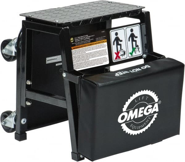 Omega Lift Equipment - 350 Lb Capacity, 4 Wheel Creeper Seat - Alloy Steel, 15-3/4" Long x 17.72" Overall Height x 7" Wide - Exact Tooling