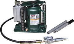 Safeguard - 20 Ton Capacity Air-Actuated Bottle Jack - 8-1/4" to 15-1/2" High, 4.92" Piston Stroke, 3-1/4" Screw Length, 1.42" Screw Diam, 2.2" Plunger Diam, 7" Long x 9-1/2" Wide Base - Exact Tooling