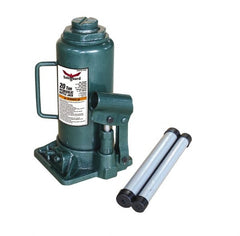 Safeguard - 20 Ton Capacity Hydraulic Bottle Jack - 9-1/2" to 17-3/4" High, 5.91" Piston Stroke, 1-7/8" Screw Length, 1.42" Screw Diam, 2.09" Plunger Diam, 5-15/16" Long x 6-1/4" Wide Base - Exact Tooling
