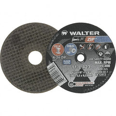 WALTER Surface Technologies - 4" 24 Grit Aluminum Oxide Cutoff Wheel - 1/8" Thick, 3/8" Arbor, 15,300 Max RPM, Use with Die Grinders - Exact Tooling