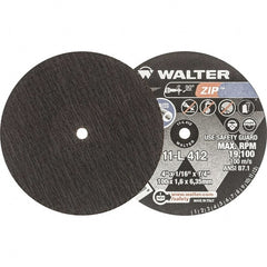 WALTER Surface Technologies - 4" 24 Grit Aluminum Oxide Cutoff Wheel - 1/16" Thick, 1/4" Arbor, 19,100 Max RPM, Use with Die Grinders - Exact Tooling