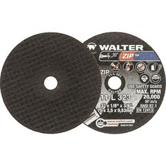 WALTER Surface Technologies - 3" 24 Grit Aluminum Oxide Cutoff Wheel - 1/8" Thick, 3/8" Arbor, 20,000 Max RPM, Use with Die Grinders - Exact Tooling