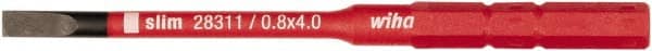 Wiha - 4mm Drive, Slotted Screwdriver Bit - 75mm OAL - Exact Tooling