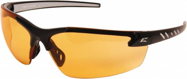 Edge Eyewear - Amber Lenses, Frameless Safety Glasses - Scratch Resistant, Black Nylon Frame, Size Universal, Wrap Around - Exact Tooling