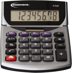 innovera - 8-Digit LCD Portable Calculator - Silver & Black, Solar & Battery Powered, 8.19" Long x 5.98" Wide - Exact Tooling