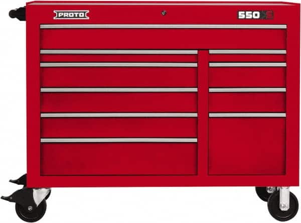 Proto - 23,779 Lb Capacity, 10 Drawer Mobile Workstation - 50" Wide x 25-1/4" Deep x 41" High, Steel, Red - Exact Tooling