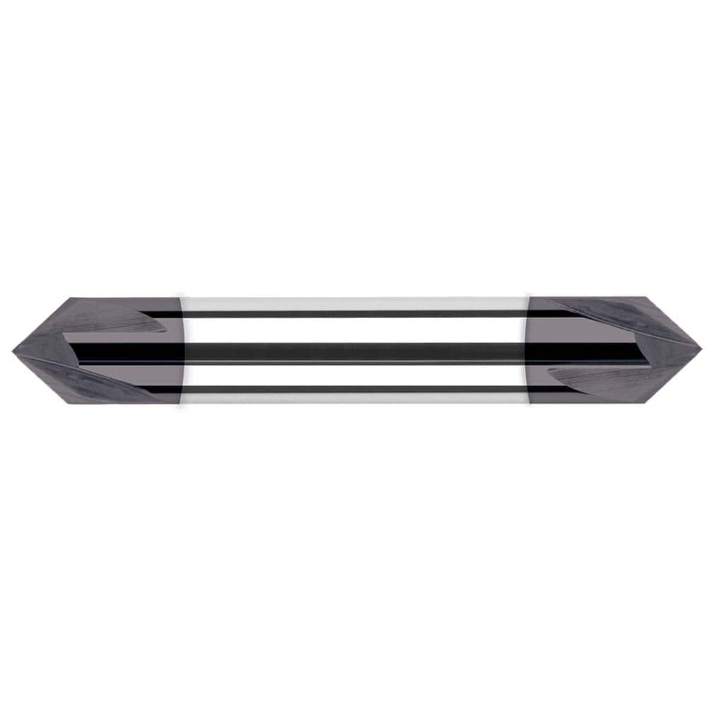 Harvey Tool - 1/8" Diam 100°/80° 2-Flute Double End Solid Carbide Chamfer Mill - Exact Tooling