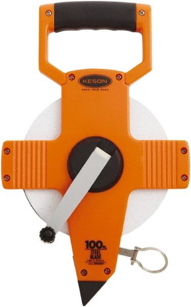 Keson - 100' x 3/8" Tape Measure - 1/10 & 1/100" Graduation - Exact Tooling