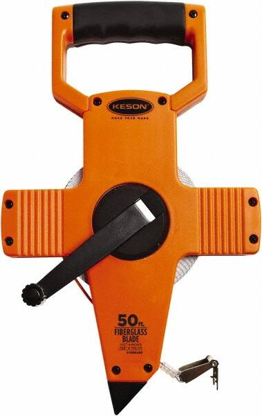 Keson - 50' x 1/2" Tape Measure - 1/8, 1/10 & 1/100" Graduation - Exact Tooling