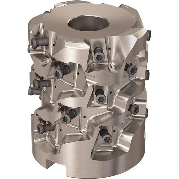 Seco - 25 Inserts, 2.4803" Cut Diam, 1.06" Arbor Diam, 58mm Max Depth of Cut, Indexable Square-Shoulder Face Mill - 90° Lead Angle, 2.9528" High, LOEX-12 Insert Compatibility, Through Coolant, Series Square T4-12 - Exact Tooling