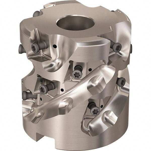 Seco - 16 Inserts, 2.4803" Cut Diam, 1.06" Arbor Diam, 46mm Max Depth of Cut, Indexable Square-Shoulder Face Mill - 90° Lead Angle, 2.5591" High, LOEX-12 Insert Compatibility, Through Coolant, Series Square T4-12 - Exact Tooling