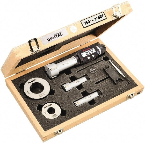 Starrett - 20 to 50mm, 80mm Gage Depth, 0.001mm Resolution, Friction Thimble, IP65 Electronic Inside Hole Micrometer Set - Accurate to 0.004mm, 1 Head, 3 Anvils, 2 Setting Rings, Data Output, Instant Inch/Millimeter Conversion - Exact Tooling