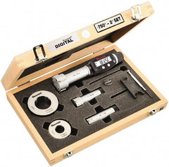 Starrett - 20 to 50mm, 80mm Gage Depth, 0.001mm Resolution, Friction Thimble, IP65 Electronic Inside Hole Micrometer Set - Accurate to 0.004mm, 1 Head, 3 Anvils, 2 Setting Rings, Data Output, Instant Inch/Millimeter Conversion - Exact Tooling