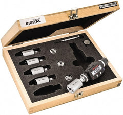 Starrett - 2 to 6mm, 18mm Gage Depth, 0.001mm Resolution, Friction Thimble, IP65 Electronic Inside Hole Micrometer Set - Accurate to 0.004mm, 1 Head, 5 Anvils, 3 Setting Rings, Data Output, Instant Inch/Millimeter Conversion - Exact Tooling