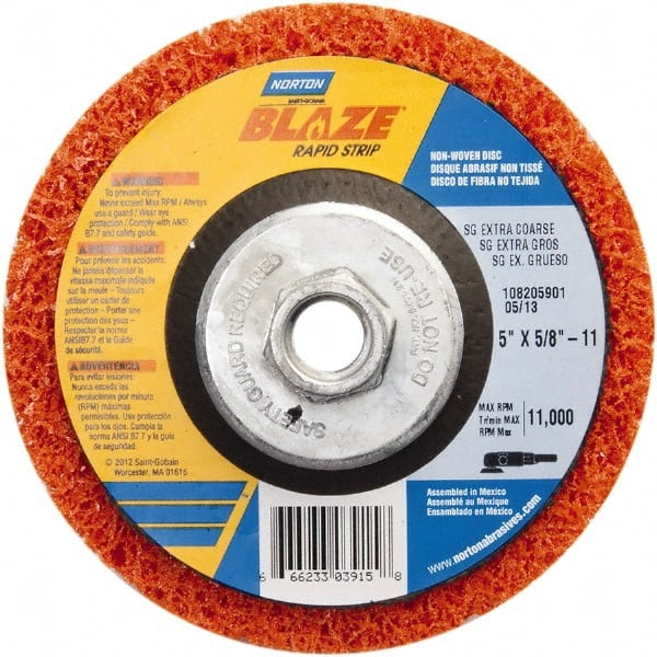 Norton - 5" Extra Coarse Grade Aluminum Oxide Deburring Disc - 5/8" Center Hole, Arbor Connection - Exact Tooling