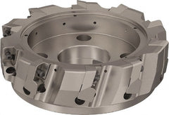 Seco - 10 Inserts, 200mm Cut Diam, 60mm Arbor Diam, 25mm Max Depth of Cut, Indexable Square-Shoulder Face Mill - 90° Lead Angle, 63mm High, ABEX 26.. Insert Compatibility, Through Coolant, Series R220.96 - Exact Tooling