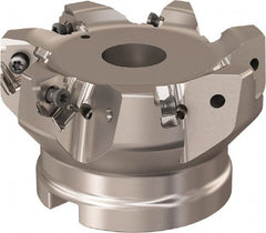 Seco - 7 Inserts, 84mm Cut Diam, 27mm Arbor Diam, 7.5mm Max Depth of Cut, Indexable Square-Shoulder Face Mill - 90° Lead Angle, 50mm High, XNEX 08 Insert Compatibility, Through Coolant, Series R220.96 - Exact Tooling