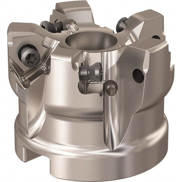 Seco - 5 Inserts, 52mm Cut Diam, 22mm Arbor Diam, 7.5mm Max Depth of Cut, Indexable Square-Shoulder Face Mill - 90° Lead Angle, 40mm High, XNEX 08 Insert Compatibility, Through Coolant, Series R220.96 - Exact Tooling